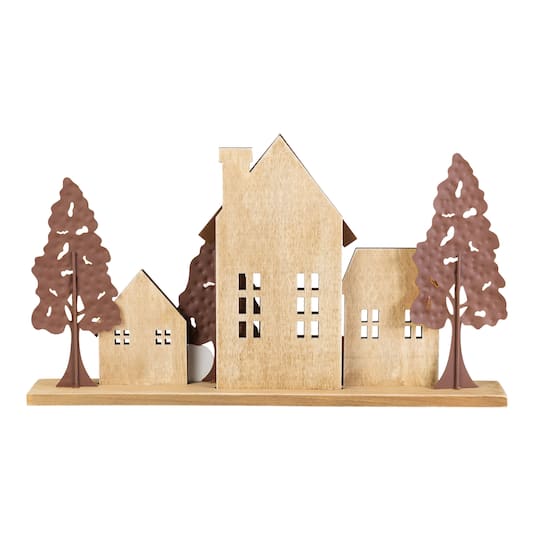 Glitzhome® 18" Fall Metal & Wood Village Table Decor